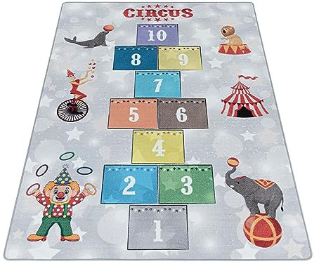 Stilvoll Günstig by ELMM Kinderteppich Teppich Kinderzimmer Spielzimmer Grau 140 x 200 Himmel und Hölle Kurzflor
