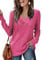 Famulily Pull décontracté à manches longues et col en V pour femme, rose vif, L