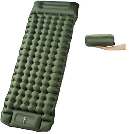 Materassino Campeggio Autogonfiabile con Pompa a Piede e Cuscino Integrato – Spessore di 10cm, Compatto, Antiscivolo e Impermeabile, Perfetto per Campeggio, Escursioni, Spiaggia e Attività all'aperto.