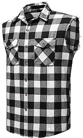 VaiKanhai Gilet à carreaux sans manches pour homme - Chemise boutonnée - Coupe ajustée, Noir , S