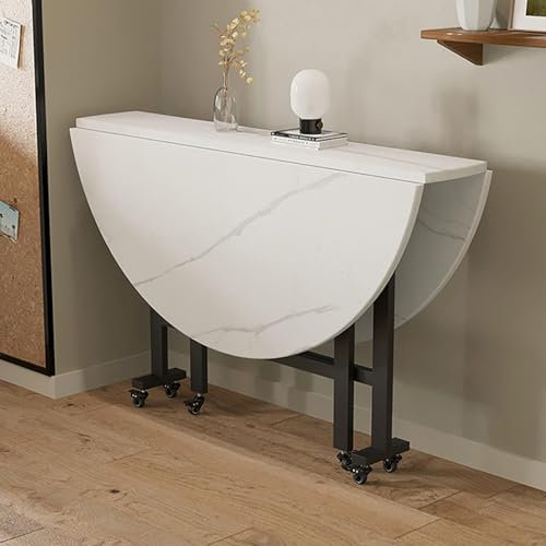 MGHRUE Runder Esstisch Esstisch Esstisch Aus Holz Runder Klapptisch Für Die Küche Mit 6 Rollen Vielseitiger Zusammenklappbarer Verlängerungstisch Für Das Abendessen in Der Küche Im Büro,Weiß,120cm