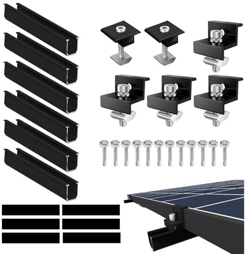 Xmart 6 pièces Fixation Panneau Solaire Bac Acier Rail Panneau Solaire 12cm Crochet de Toit Panneau Solaire Réglable de 30 à 35 mm Support pour Panneaux Solaires Montés sur le Toit Noir