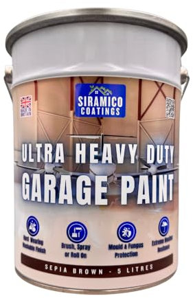 SIRAMICO COATINGS One Coat - Ultra Heavy Duty Garage Floor Paint - 5 Litres - White - Green - Light Grey - Brown - Anthracite (Sepia Brown)