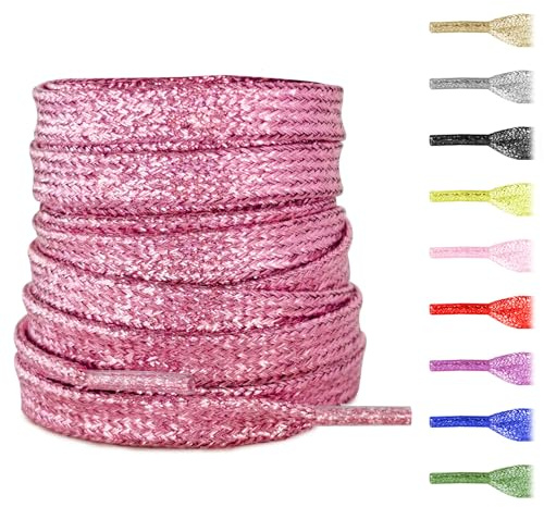 NDTEZUGT Lacci Piatti Metallici Glitterati 8 mm per Scarpe Rosa 47in