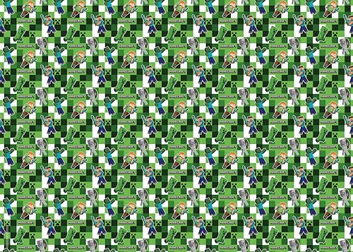 Minecraft Geschenkpapier, 2 Bögen, 2 Geschenkanhänger, Geburtstagsgeschenkpapier