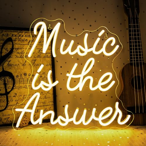 SIGNSHIP Music is the Answer Neon Schild Music Led Schild Dimmbar für Deko Musik Led Schriftzug Warmweiß Leuchtschilder Wand Deko für Wohnzimmer,Schlafzimmer,Bar,MusikStudio,Party,Proberaum,Geschenk