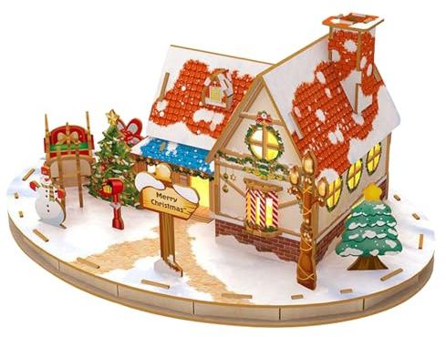 Weihnachtsdorf - 3D Weihnachts Lebkuchenhaus, Klemmbausteine Spielzeug Mit | 3D-Holzpuzzle | Tischdekoration, Modellbausätze Für Erwachsene Und Kinder, Weihnachtsdekoration Accessorie