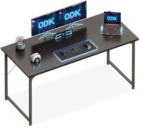 ODK Schreibtisch Groß, 160 × 55 cm, Computertisch, Bürotisch, Schwarz | Großer Tisch mit geräumiger Arbeitsfläche, PC Tisch für Homeoffice und Arbeitszimmer