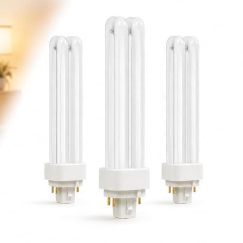 Terilamy 4 Pin Light Bulbs, 3 Pack G24q-2 4 Pin Compact Fluorescent Lamp, 2U Double Turn Tube Energy Saving Lamp, Tube Light Bulb for Bathroom Corridor Bedroom (Warm White 3000K, 18w)
