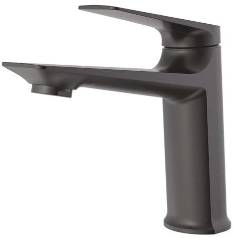 Mitigeur De Lavabo ARIANE Taille S Gris Finition Titane Brossé | Apportez une silhouette épurée à votre lavabo grâce à ce mitigeur à cartouche céramique, ergonomique et moderne.