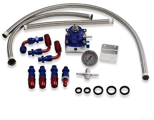 SageFurned Kit regolatore di pressione del carburante regolabile da 0 a 100 psi con manometro, raccordo per tubo carburante 6AN per sistemi EFI, struttura in alluminio e acciaio inossidabile (blu e