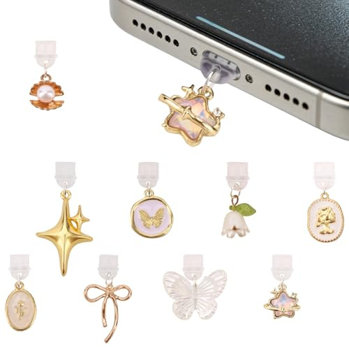 KIUEZIR USB C Anti Dust Plug Cover Set of 9, Elegant Floral Appearance, Type C Charging Port Dust Cover for Phone, Cue Cellphone Charms Accessories for Women, Decorative Charger Protector