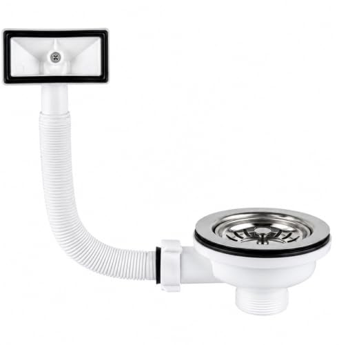 Belofay Kitchen Sink Waste Kit, Overflow Kit – Stainless Steel Sink Strainer Plug, 114mm Kitchen Sinks Drain with Overflow Pipes & Square Cover, Durable Sinks Strainer System for Clean Drainage
