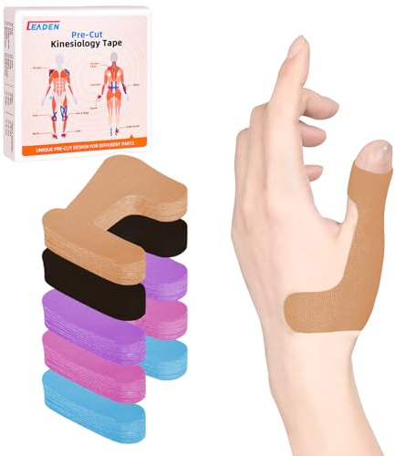 Kinesiotape Vorgeschnitten für Finger & Daumen, 40 Stück Elastisches Sporttape Wasserfest, Kinesiologie Tape Vorgeschnitten Fingerverband (Hautfarbe, Links)