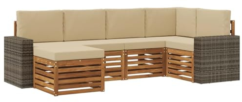 vidaXL Ecksofa Set mit Kissen 6 pcs Natur und Beige, Outdoor-Sofa, Moderne L-förmige Lounge, Gartensitzgruppe für die Terrasse, bequemes Möbelset
