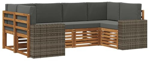vidaXL Ecksofa Set mit Kissen 6 pcs Natur und Anthrazit Polyester, Gartenlounge, Moderne Ecksofa, langlebige Sitzgelegenheit, Terrassenmöbel, bequemes Wohnen