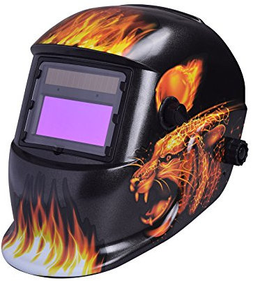 nuzamas solarbetrieben Schweißschutzschild Maske Schweißen Face Schutz für Arc Tig Mig Schleifen Plasma Schneiden mit verstellbarem Shade-Reihe DIN4/9-13 UV/IV Schutz DIN16 Leopard und Fire
