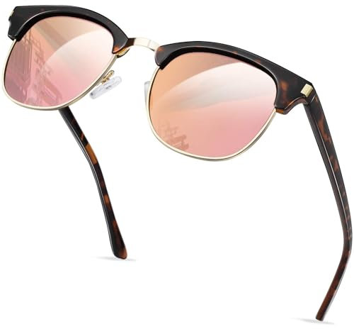 KANASTAL Pink Sunglasses Womens Mirrored Ladies Polarised Leopard Vintage Retro Mens UV Protection Half Frame Beach Vacation Urban - Tortoiseshell Frame Pink Lens