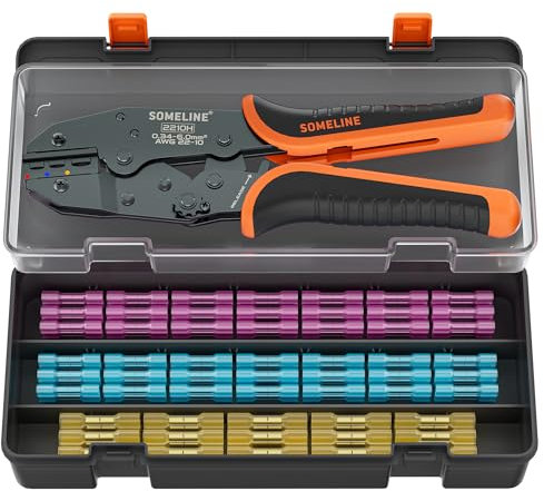 SOMELINE® Crimpzange Kabelverbinder Set, 3 Arten [0,34-6mm²] Stoßverbinder Set, Kabelschuhe, Schrumpfverbinder für Kabelhülsen Krimpzange, Crimpzangen, Crimp Zange, Presszange, Kabelschuh Zange Set