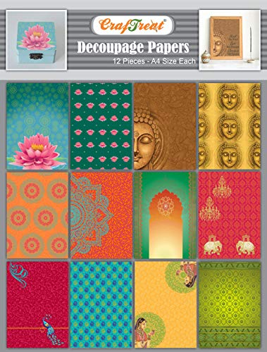 CrafTreat Reusable Decoupage Paper - Ethnic India (12pcs) - Beautiful Textured Thin Papers for Decoupage, Mixed Media, Art and Craft Projects