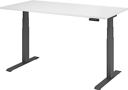 bümö elektrisch höhenverstellbarer Schreibtisch 160x80 cm in weiß, Gestell Graphit mit Memory-Steuerung, elektrischer Bürotisch höhenverstellbar Gaming Tisch