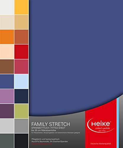 Heike Spannbettlaken Jersey Family Stretch 97% Mako-Baumwolle 3% Elastan Deutsche Markenqualität 230 gr/m2 bis 35 cm Höhe für Wasserbetten Boxspringbetten und herkömmliche Matratzen (Royalblau)
