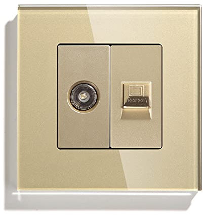 BSEED TV + PC Crystal Panel TV Antenne Coaxiale et RJ45 Cat5E Ethernet Prise Murale Sans Vis Prises Or