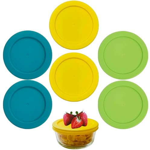 Klare Ware 2 Cup Lawn Green, Yellow & Turquoise Replacement Lids/Covers for Pyrex 7200, Anchor Hocking & Klare Ware Storage Bowls *Glass Container Not Included* (6 Pack)