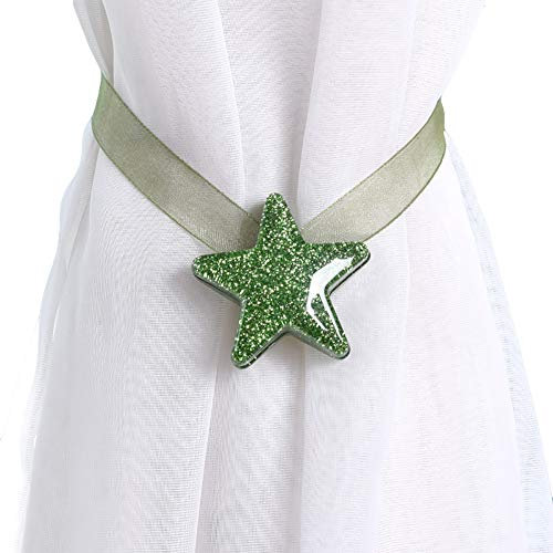 CUSROS Fermatenda a forma di stella, ganci per tende, anelli per tende, fibbia magnetica per tenda da finestra, decorazione per camera da letto, decorazione per la casa, verde, S