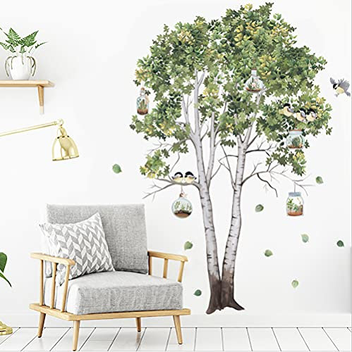Runtoo Wandtattoo Baum Groß Wandsticker Pflanzen Grün Birkenbaum Blätter Wandaufkleber Kinderzimmer Babyzimmer Wohnzimmer Schlafzimmer Wanddeko