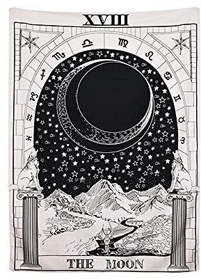 Tarot-Wahrsagungs-Wandteppich, Die Sonne, der Mond, der Stern, Wandteppich, Tarot-Wandteppich, mittelalterliches Europa, Wahrsagung, Wandbehang, geheimnisvoller Wandteppich für Schlafzimmer, GT726