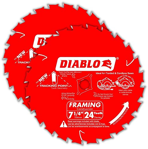 Diablo Tracking Point 7-1/4 in. 24-Tooth Circular Saw Blades – 2-Pack - Tico Carbide, Smooth Cutting, Low Vibration, Non-Stick Coating – D0724VPX