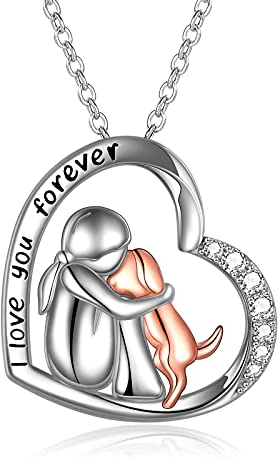 YFN Halskette mit Anhänger aus Sterlingsilber, Hundeliebhaber, Gedenkgeschenke für Frauen (Silber-Hundekette ich liebe dich)