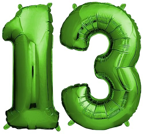 envami® Deko 13 Geburtstag Junge - Grün 101CM - Ballon Zahl Luftballon 13. Geburtstag - Zahlen Luftballon Geburtstagsdeko 13 Junge - Folienballon 13 Junge - 13 Jahre - Helium