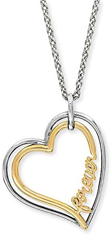 Engelsrufer Damen Halskette aus Sterling Silber und Herz Anhänger Bicolor mit Forever Schriftzug - Karabinerverschluss - in drei Längen verstellbar