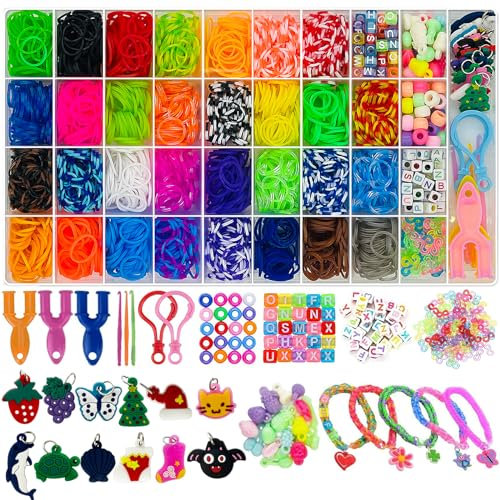 Delycazy 2200+ Loom Bänder Set, Loom Bänder Armbänder Selber Machen Armband Set mit Perlen, Anhänger, Charms, S-Clips und Häkelnadeln, Geschenk für Junge Mädchen