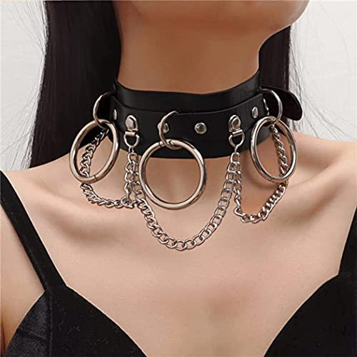 Zookey Gothic Rock Choker Punk O-Ring Halskette PU Leder Choker Halskette Verstellbarer Kragen Choker Halloween Cosplay für Frauen
