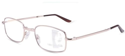 DIBAKO Faltbare Lesebrille Bifokale Gleitsichtbrille Klappbares Design Für Herren Compacte Photochrome Sonnenbrille Blaulichtfilter Mit Pocket Etui (Color : Metallic, Size : +3.50)