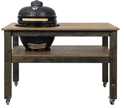 Grill table, BBQ kitchen space for Kamado Green Egg Mini Max ceramic smoker (L-160cm W-90cm H-88cm) (Legs with wheels)