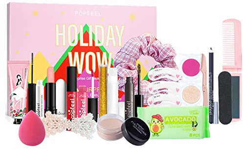 Kosmetik Adventskalender 2022, Adventskalender Make-up Sets, Weihnachtskalender Mit Lippenstifte, Lidschatten, Haarschmuck, Winterhandcreme Und Lippenbalsam