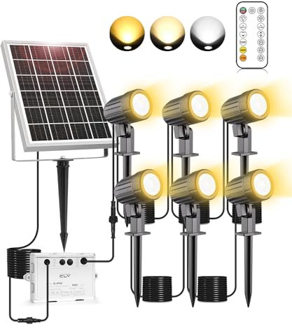 Faretti Solari Esterno 1200LM 6 IN 1, 2 Modalità Dinamiche Lampade Solare da Giardino Impermeabile IP66 Faretto Solare LED da Esterno 6000mAh Luci Solari da Giardino 2700K 4000K 6000K 3 Luminosità