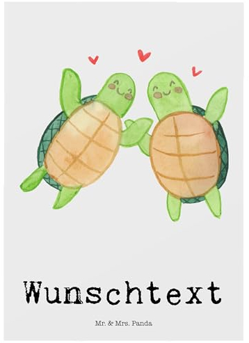 Mr. & Mrs. Panda Personalisierte Postkarte Schildkröten Paar - Personalisierte Geschenke, Grußkarte mit Namen, Postkarte mit Wunschtext,