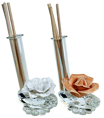 DLM34106 Profumatore in Cristallo Fiore Rosa Bianca in Porcellana Nozze Comunione Battesimo Diffusore Profumo Ambienti bomboniera