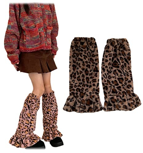 Gift girl 1 Paar Leoparden-Beinstulpen für Damen, Trompetenöffnung, Beinwärmer, lose Leoparden-Socken, Ärmel, Beinärmel, Coffee Leopard, Einheitsgröße