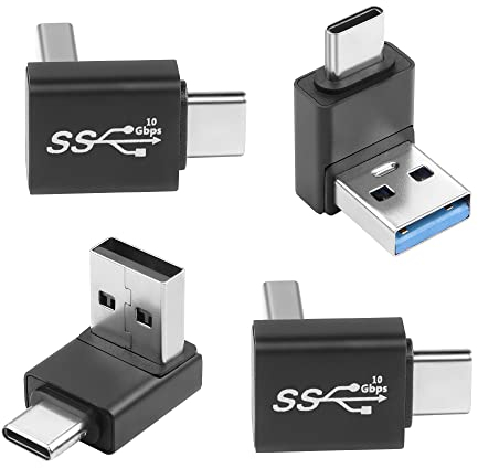 QIANRENON USB3.1 Maschio a USB C Maschio 90° Angolo Adattatore 10Gbps USB3.1 a USB C Retto Angolo Connettore Spina 60W (solo A a C),per Wall Charger Phone Laptop,4Pcs (2 Sopra+2 Sotto)/Curva Positiva