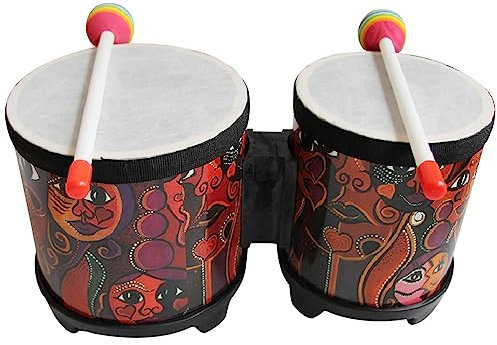 Vaguelly Bongo Drum Set Wood Percussion Instrument Bongos with Wooden Drumsticks for Kids and Adults