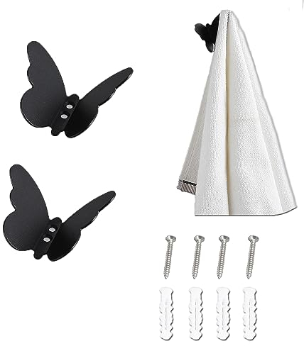 Eterspr 2 pezzi Inox Ganci portasciugamani, Appendino da Muro Nero, Creativi a Farfalla Ganci Appendiabiti, Fori per L'Installazione, Adatti A Cucina, Soggiorno, Camera da Letto, Ecc