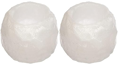 HIMALAYA SALT DREAMS Teelichthalter Rock, White Line, Kristallsalz aus Punjab/Pakistan, Weiß, ca. 8 x 8 x 6 cm, 400 g (Packung mit 2)