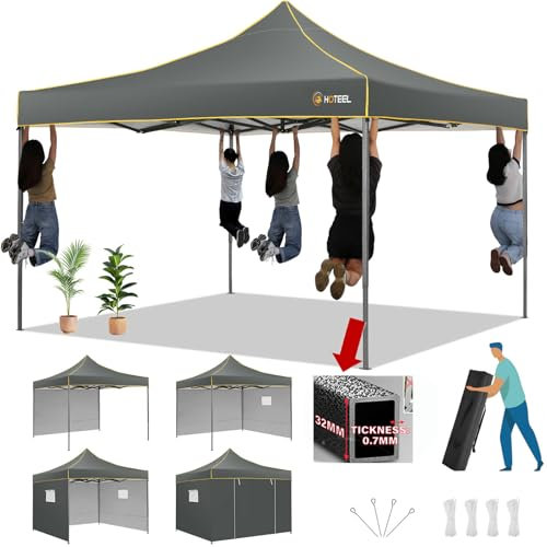 Hoteel Pavillon 3x3 Wasserdicht Stabil Winterfest Faltpavillon Partyzelt Klappbar 3x3m,Pop Up Faltbar Gartenpavillon Mit 4 Seitenteilen Uv Schutz 50+ Faltpavillon Für Party,Fest,Camping,Strand,Grau