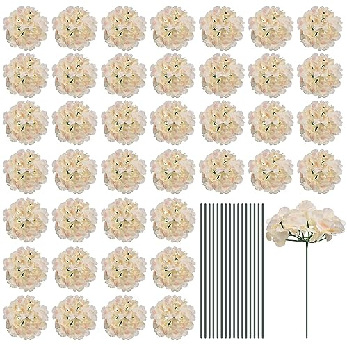 sourcing map Silk Artificial Hydrangea Flowers, White Pink Artificial Flowers Heads with Stems, Full Hydrangea Flowers for Wedding Centerpieces, Party Decoration 30Set